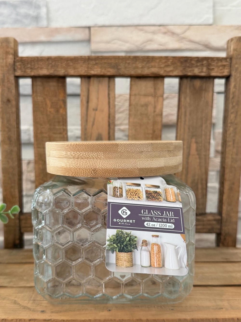 🆕 Glass Honeycomb 42oz Storage Jar / Canister with Bamboo Lid!